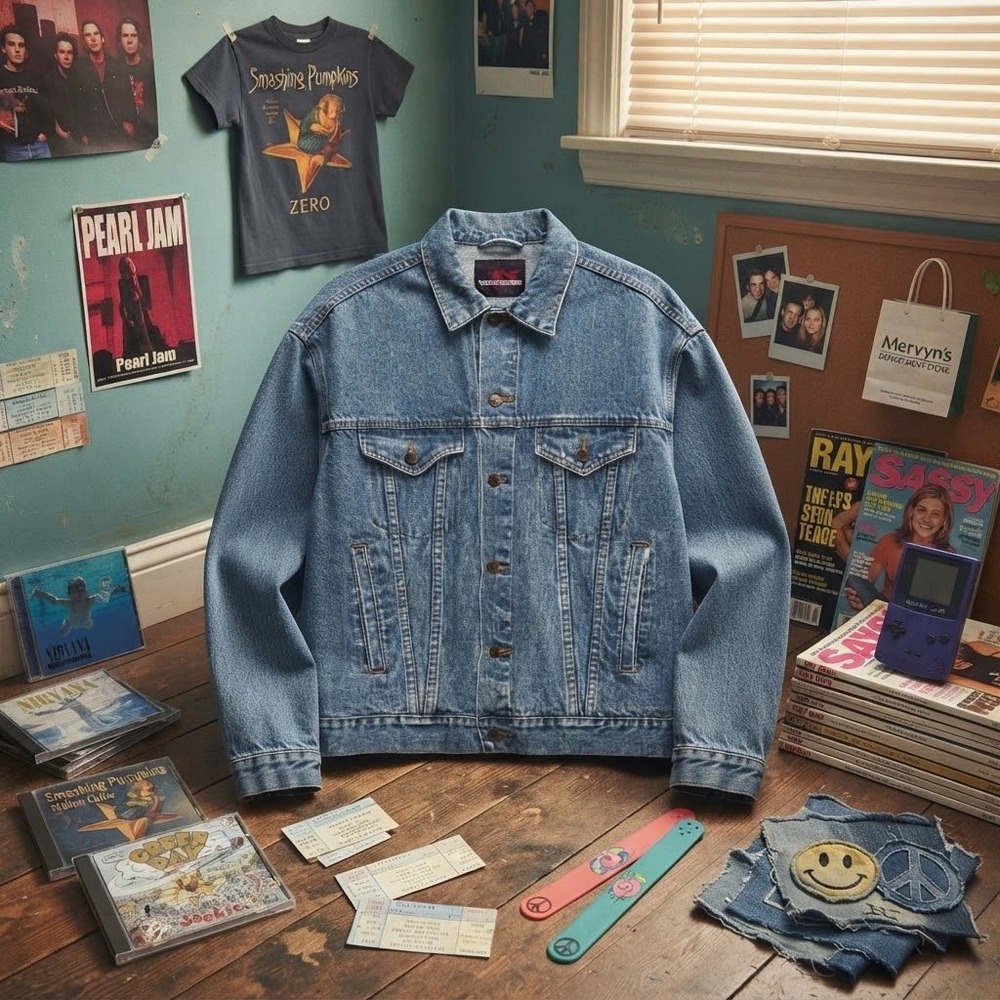 Vintage Wingers Mens Large Blue Denim 90s Trucker Jacket Mervyns Cotton DJ-103